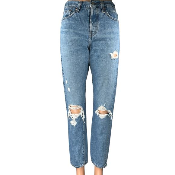 Levi's Premium Wedgie Blue Distressed High Waisted Straight Denim Jeans Size 26 - Picture 1 of 6